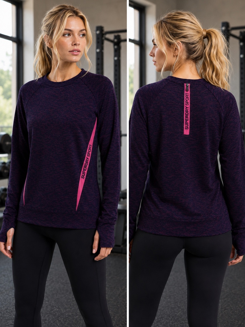 SUPERDRY Midnight Purple Core Gym Tech Panel Crew Sweatshirt Active Workout